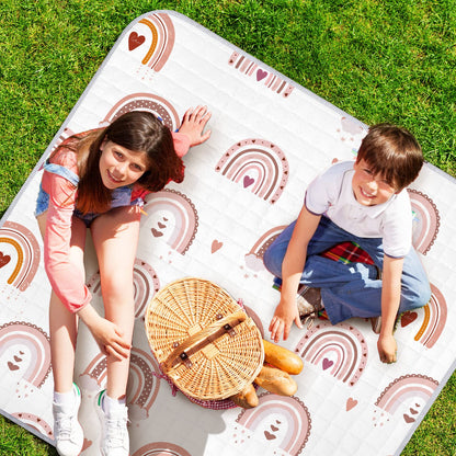 Funtery 43 x 43 Inch Boho Baby Play Mat Portable Crawling Washable Foldable Tummy Time Non Slip Baby Floor Large Playpen Mat for Infants Toddlers Floor Playpen Activity(Boho Rainbow)