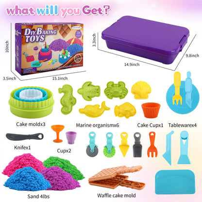 YIDESTARS Sensory Play Kit: Sand Art & Ice Cream Toy - 4lbs Colorful Sand,Molds,Tools,Sandbox w/Lid - Fun Gift for Kids(3-8)
