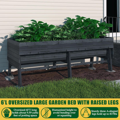 MUPATER 6x3x2FT Cedar Raised Garden Bed for Outdoor,Raised Garden Bed with Wheels and Legs, 837lbs Large Elevated Garden Planter Box with Liner Design for Herbs, Grey