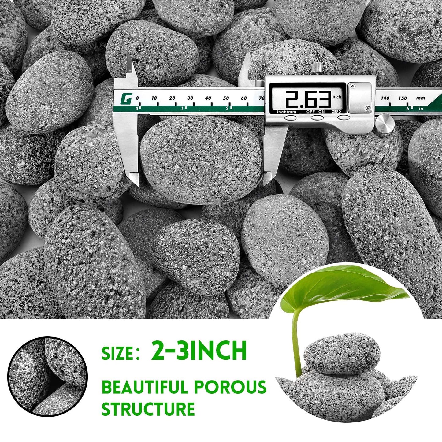 Premium 2-3 Inch Black Lava Rock Pebbles, 10 Pounds Fire Rocks for Gas Fire Pits, Fireplaces, Landscaping, and Plant Cultivation, Natural Tumbled Stones for Indoor and Outdoor Use