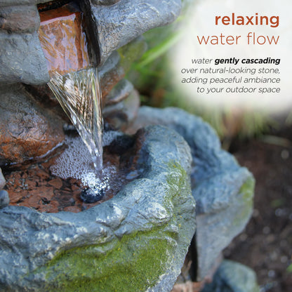 Alpine Corporation 22" Tall 3-Tier Outdoor Rock Waterfall Fountain with LED Lights, Natural Stone Look for Garden, Patio, Yard & Porch Decor, Gray