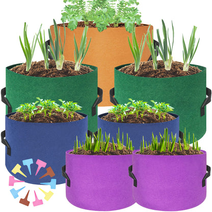 HAOWIN 400G Thickest 7-Pack Colorful Plant Grow Bags, Fabric Pots 10 Gallon 7 Gallon 5 Gallon 3 Gallon Variety Size Pack, Plant Labels Included Potato Growing Bags