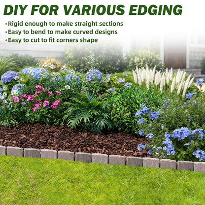 Landscape Edging Faux Stone Garden Edging Border with Anchoring Spikes,2.75 in Tall Decorative Stone-Look Garden Border for Flower Bed Edging,Lawn,Landscaped Yard,Trees and Gardens,91FT,Brown