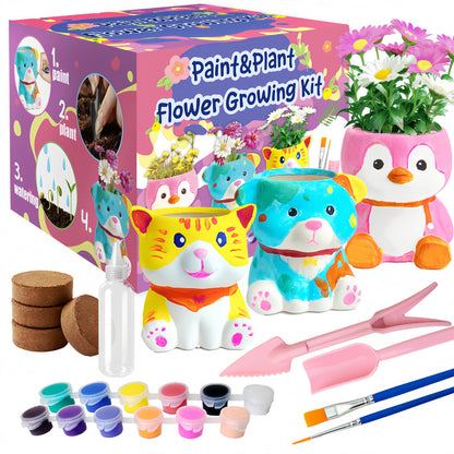 yasest Paint & Plant Flower Growing Kit for Kids - 4 Set DIY Animal Pattern Ceramic Painting Kit, Kids Gardening Set, Arts & Crafts for Ages 8-12, Birthday Gifts for 5 6 7 8 9 10 11 12 Year Old Girl