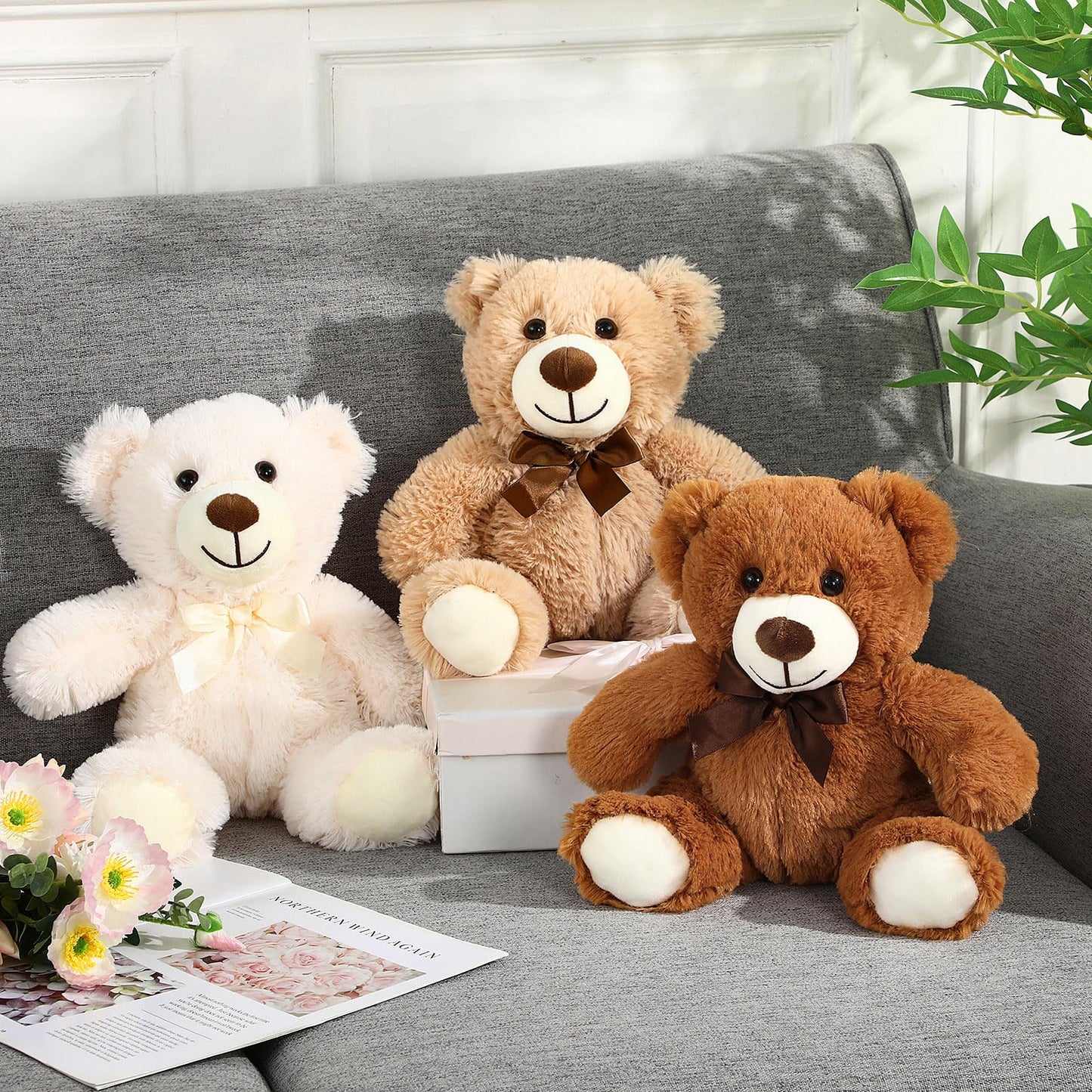 Zhanmai 3 Pcs Bear Stuffed Animals Bulk 13.5 Inch Plush Bear Toy Gifts Soft Cute Plushies for Wedding Engagement Birthday Baby Shower Party Favor(Classic Color)