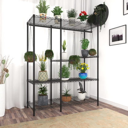 Xiofio 5-Tier Plant Stand for Indoor Outdoor, Large Reinforced Plant Shelf for Hanging Multiple Plants Plant Rack ,Adjustable Plant Stand Suitable for Bedroom Living Room Balcony Garden,Black