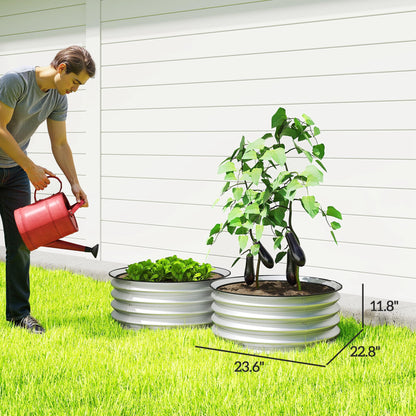 Outsunny Galvanized Raised Garden Bed Set of 2, Planters for Outdoor Plants with Safety Edging, Easy-to-Assemble Stock Tanks for Growing Flowers, Herbs and Vegetables, 2' x 2' x 1', Silver