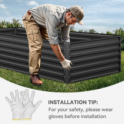 YITAHOME 8x4x2ft Large Raised Garden Bed Kit, Galvanized Metal Planter Box with Gloves, Ground Nails, Support Rod & Safety Rubber, Outdoor Above Ground Planters for Plants Vegetables Flowers, Black