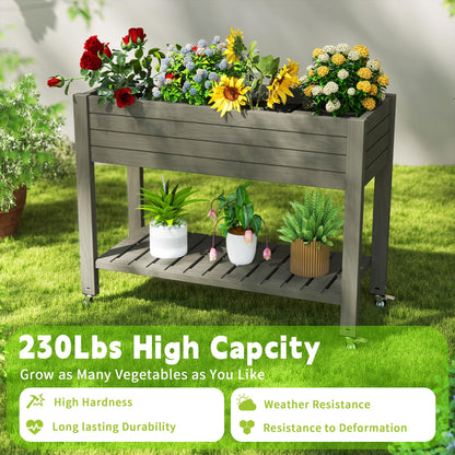 GYMHILL Elevated Raised Garden Bed with Wheels,Outdoor Large Resin Patio Planter Box Stand Divisible with Drain Plug,Water Monitor for Plants Vegetables Flowers Fruits(Grey,43.31 * 17.72 * 33.66)