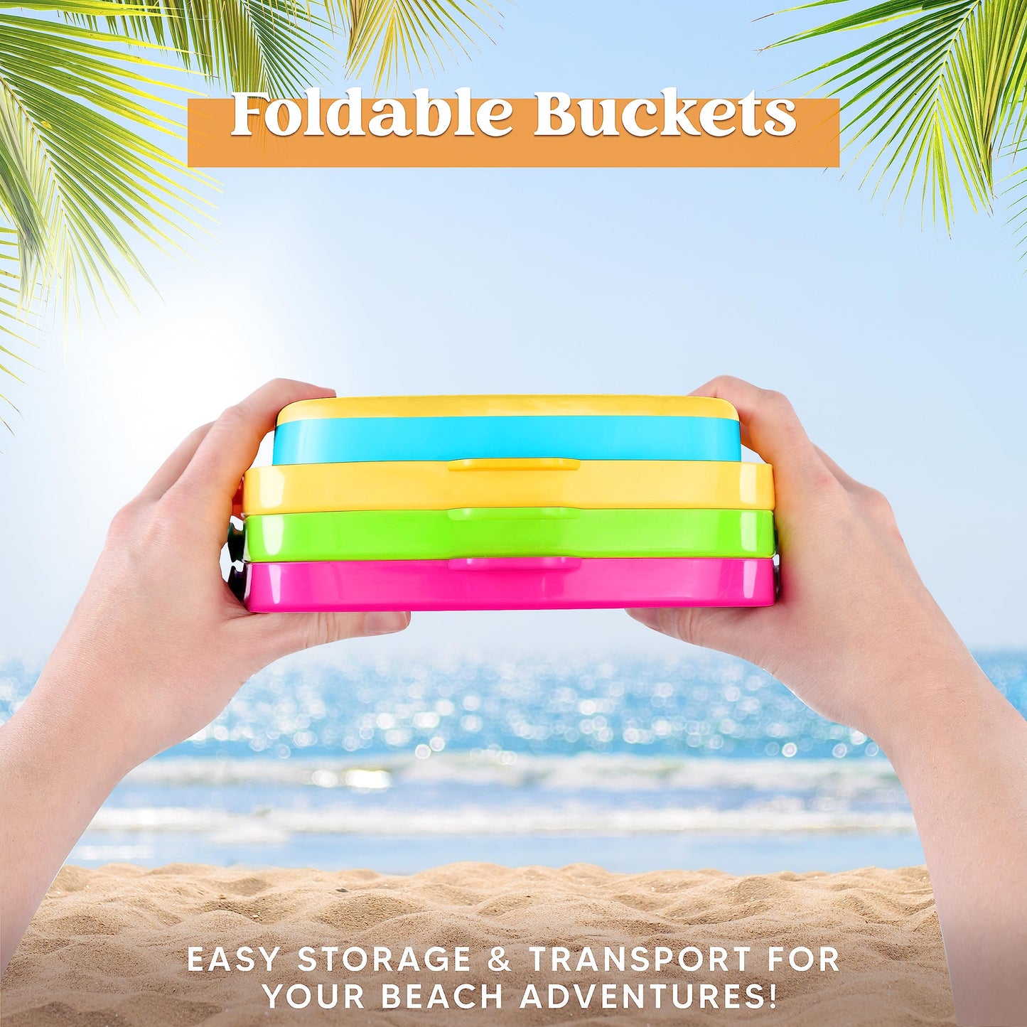 Sloosh 3 PCS Foldable Buckets with 3 Shovels Sand Water Bucket Sandbox Square Party in Summer Foldable Pail Silicone Collapsible Bucket Kids Beach Toys Travel (Yellow/Blue/Green)