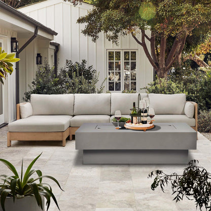 Outdoor Low Profile Fire Table, 48-inch Rectangle Propane Gas Fire Pit Table, 50,000 BTU Modern Firepit w/Lid, Glass Rocks, Cover, Pre-Attached 10ft Propane Hose, Flint Gray