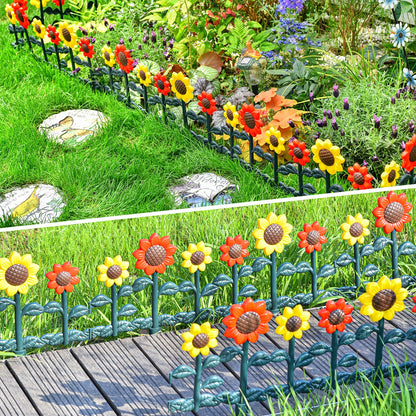 Sungmor Plastic Edgings Garden Picket Fence - Grass Lawn Flowerbeds Plant Borders - Decorative Sunflower Landscape Path Panels - Pack of 4 (Overall Length 98 Inches) - Lightweight & Easy Installation