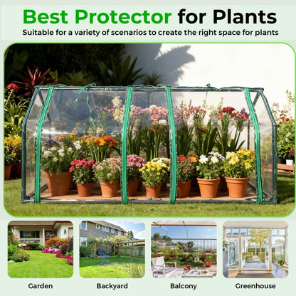 ZSYWODFO 4x2ft Raised Garden Bed with Greenhouse Cover,Wooden Planter Box with Clear PVC Cover & Dual Roll-Up Windows,Outdoor Elevated Garden Box for Vegetables/Herbs/Flowers,Patio,Balcony,Backyard