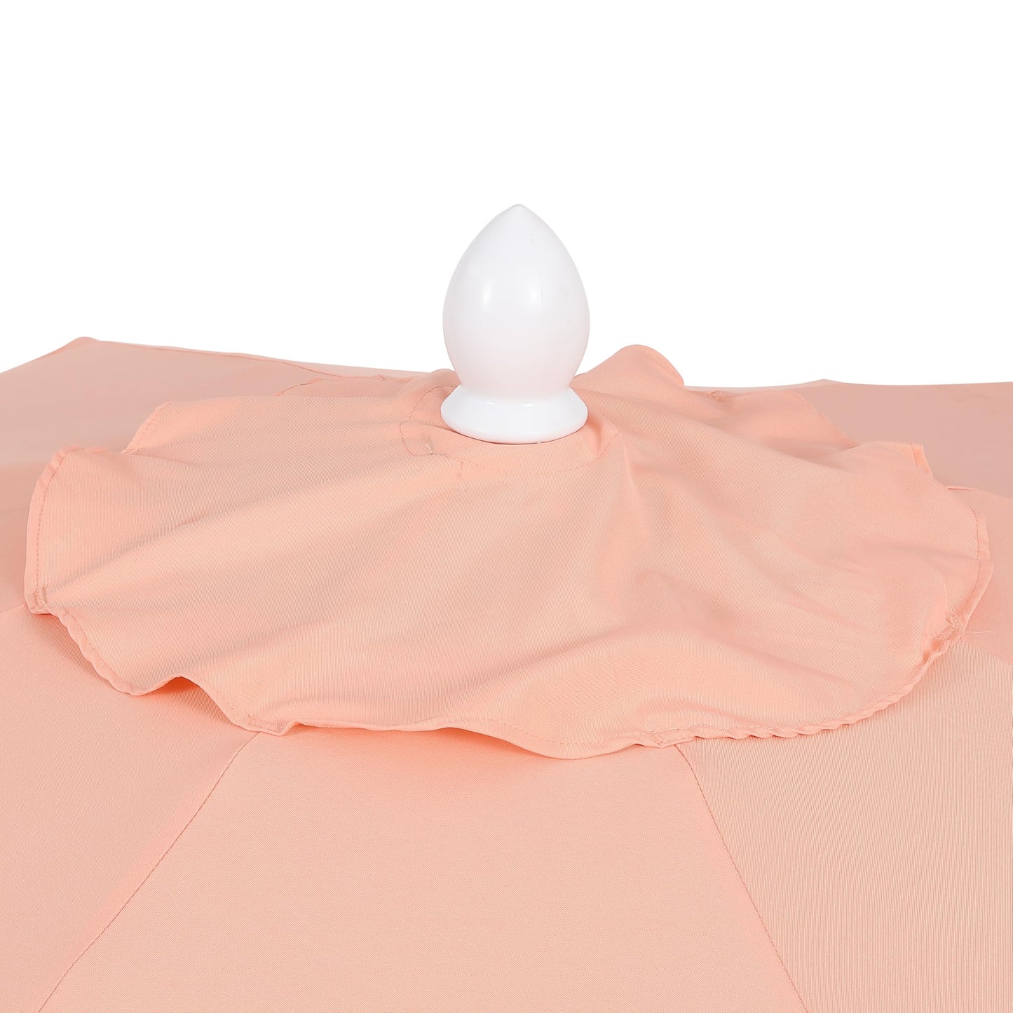 JONATHAN Y UMB1002H Tracy 9 ft. Classic MidCentury Scalloped Fringe Market Patio Umbrella with Auto-Tilt Crank, Wind Vent and UV Protection in Coral Pink/White, White Pole
