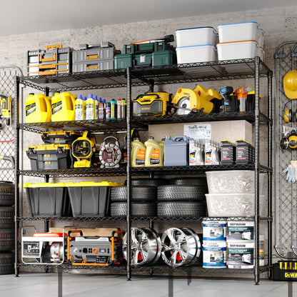 5-Tier Metal Storage Shelves, Adjustable Wire Shelving Unit for Garage, Pantry, Basement & Kitchen, Heavy-Duty Shelf Organizer with Double-Row Design, 70.8" w x 15.8" d x 70.5" h, 265 Lbs Per Tier
