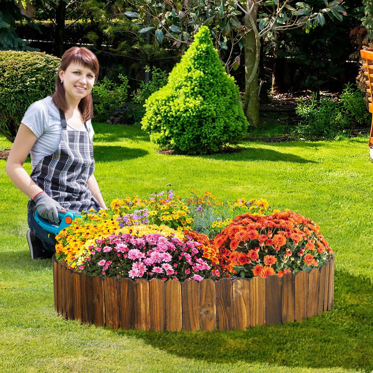Wooden Garden Edging - 11.8ft x 8in Weather-Resistant Pine Landscape Border Fence for Outdoor Patio Lawns Yard Flower Beds Decoration