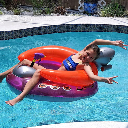 SWIMLINE ORIGINAL Inflatable UFO Spaceship Pool Float Ride On With Fun Constant Flow Laser Ray Gun Water Squirter For Kids | Cool Retro Style | For Beach Ocean Pool Lake | Extra Thick Large Floatie