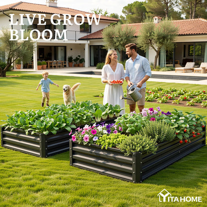 YITAHOME 6x3x1ft 2pcs Large Raised Garden Bed Kit, Galvanized Metal Planter Box with Gloves, Ground Nails, Support Rod, Outdoor Above Ground Planters for Plants Vegetables Flowers, Black