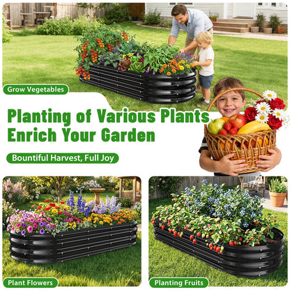 VAMFUTRE Oval Raised Garden Bed, 5 x 2 x 1FT, Galvanized Steel Planter Box with Wave-Shaped Metal Panels Painted for Outdoor Flower,Tree,Herb & Vegetable Garden (Black, 60X24X12 inches)