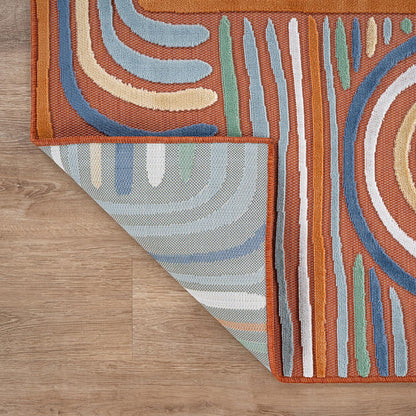 CAMILSON Indoor Outdoor Rug, Orange 8x10 Geometric Arch Striped Area Rugs for Patio and Home Areas, Easy-Cleaning Non-Shedding Living Room, Garden and Deck Washable Outside Carpet (8 x 10)