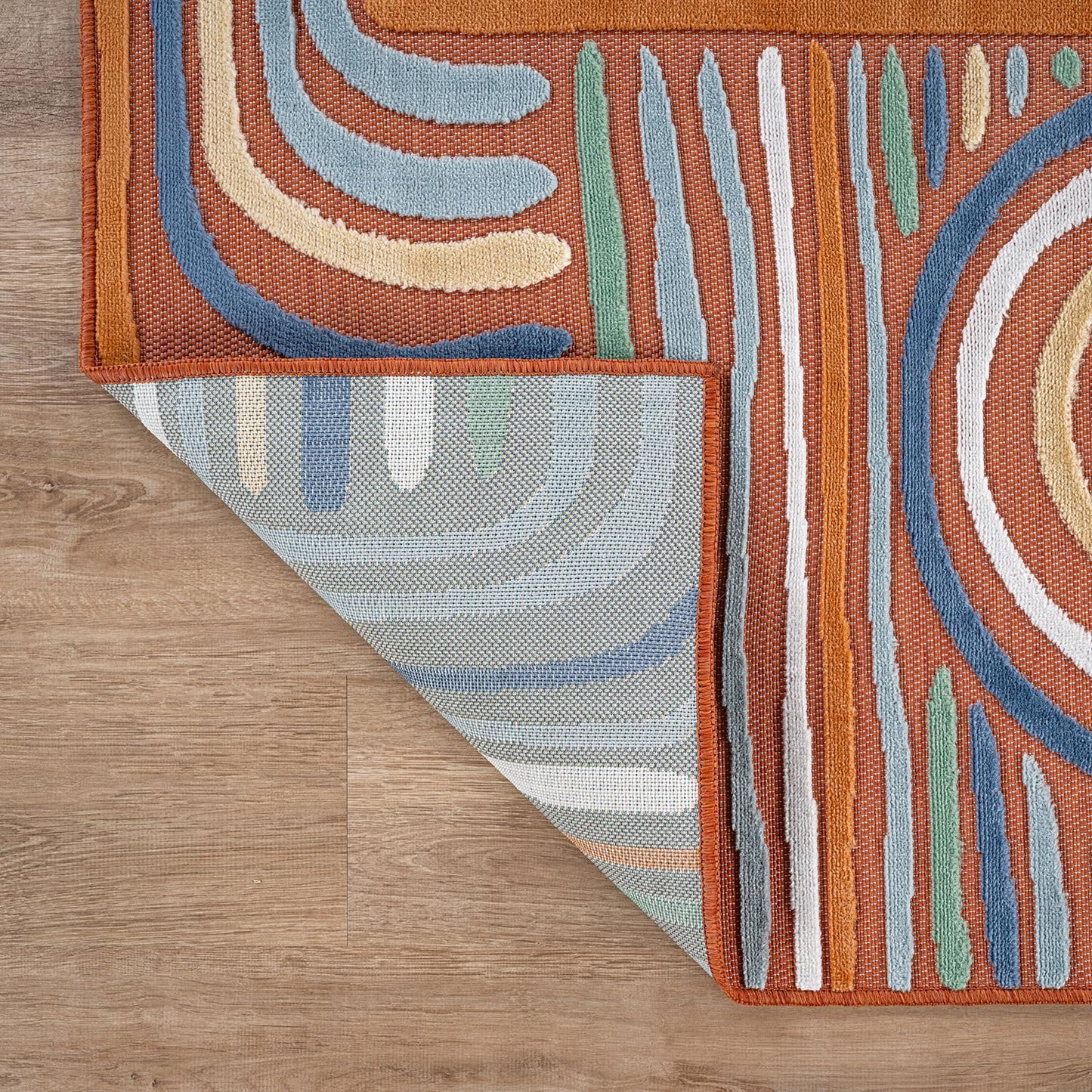 CAMILSON Indoor Outdoor Rug, Orange 6x9 Geometric Arch Striped Area Rugs for Patio and Home Areas, Easy-Cleaning Non-Shedding Living Room, Garden and Deck Washable Outside Carpet (6 x 9)