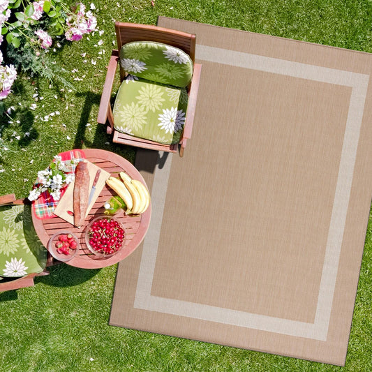 CAMILSON Outdoor Rug 8x10, Modern Outside Rugs for Patios Porches Waterproof Durable Washable Non-Shedding, Easy-to-Clean Indoor Outdoor Area Carpet (8 x 10, Bordered - Beige/White)