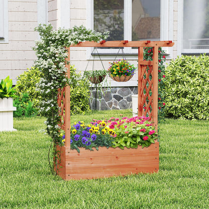 Giantex Set of 2 Raised Garden Bed with 2-Sided Trellis & Hanging Roof, Fir Wood Planter Box w/Drainage Holes, Freestanding Garden Planter for Flowers Herbs Climbing Vines (43"x15"x45")