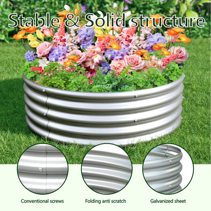 Henshwon 2PCS 3x3x1ft Galvanized Raised Garden Bed Kit-Round Garden Bed Outdoor Planter Box for Vegetables,Flowers,Herbs,Easy Assembly,Silver