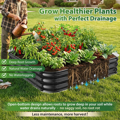 FCCRETA Galvanized Raised Garden Bed for Gardening, 4x4x1ft Large Square Metal Planter Boxes Outdoor for Vegetable,Flower,Herb,Modular Above Ground Growing Container,Black, Easy Assembly