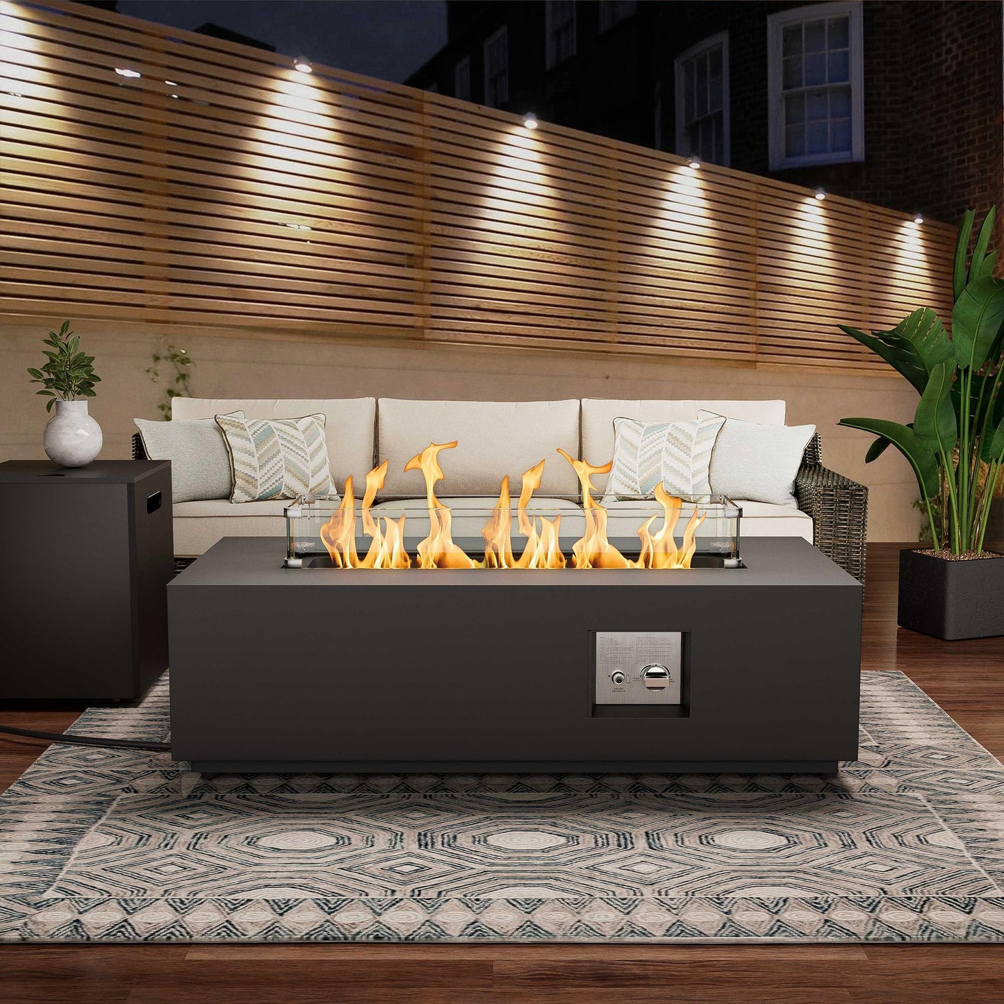 SUNPEAK 42" Rectangular Propane Fire Pit Table 50,000 BTU Fireplace Table with Wind Guard, Lid, Rocks and Cover - Fire Pits & Outdoor Fireplaces - Gas Fire Pits for Outside Patio (Black, 42")