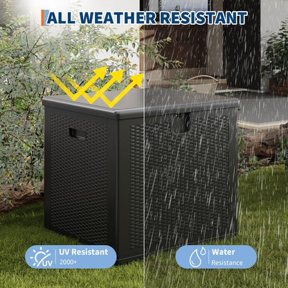 Garvee 80 gal Outdoor Storage Box, Large Waterproof Resin Deck Box Indoor Outdoor Use, Lockable UV Resistant Storage Bin for Patio, Garden, Cushions, Tools, Equipment, Black