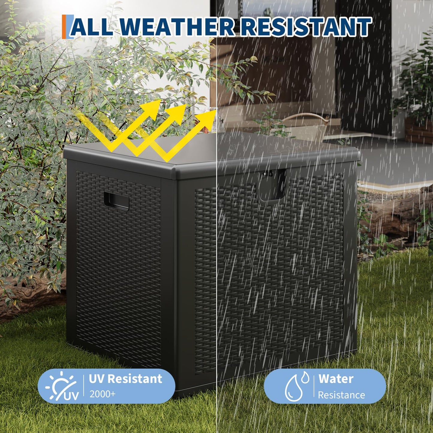 IDEALHOUSE 80 Gallon Resin Deck Box, Waterproof Outdoor Storage Box with Lockable Lid & UV Resistant, Patio Furniture Cushion Storage Container for Garden, Backyard, Poolside (Black)