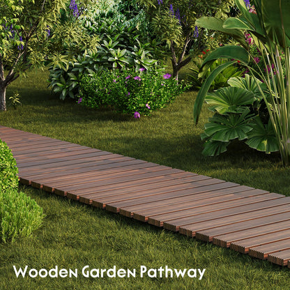 WELUKGUUD Wooden Garden Pathway, Outdoor Roll Out Decorative Garden Walkway, Weather-Resistant Non-Slip Wooden Walkway Pavers for Backyard, Beach, Wedding Party Paths(Carbonized, 8FT Straight)