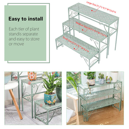 Sungmor Metal Plant Stand - 3 Tier Foldable Ladder Planters Display Shelf - Multiple Plants Flower Pots Vases Storage Organizer - Indoor Outdoor Multi Tiered Plant Rack for Garden Balcony Yard