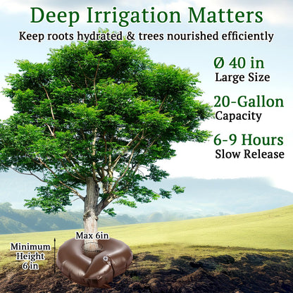 Sunnychicc 4 Set Tree Watering Ring 20gal Watering Bags with Coconut Fiber Mulch Ring – Deep Root and Slow Release Automatic Drip Irrigation System for New Trees, Multi-Trunk Trees and Shrubs