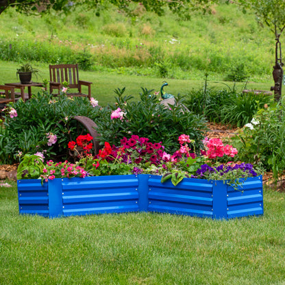 Sunnydaze Galvanized Raised Garden Bed - Metal Raised Bed for Gardening - Outdoor Planter Box for Flowers, Plants, and Vegetables - Blue - 12" L-Shaped