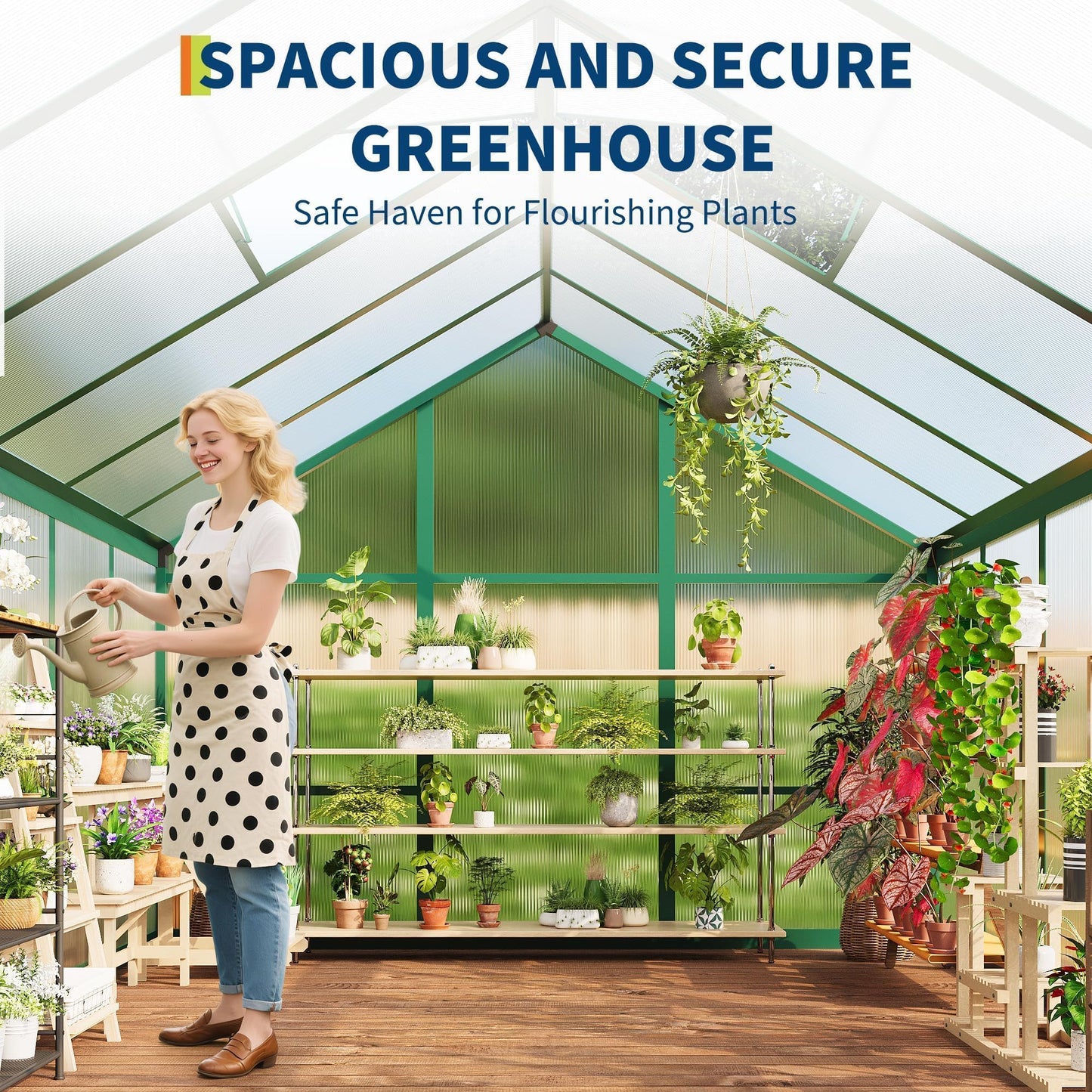 Greenhouse, 6x10 FT Greenhouse for Outdoors, Walk-in Green House with Ground Nails and Vent Windows, Sliding Lockable Door, Polycarbonate Greenhouses for Outside Garden Backyard, Quick Setup, Green