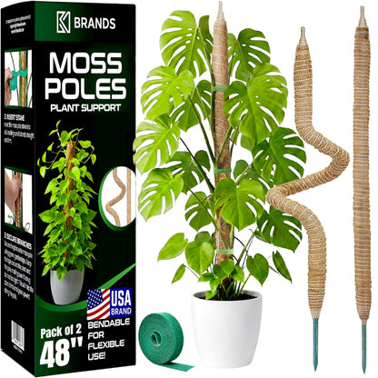 2 Pack 48'' Bendable Moss Pole Monstera Plant Support for Climbing Indoor Plants - Stakes for Potted Climbers - Tall Sticks Indoor Trellis for Houseplants - Accessories for Monstera Pot
