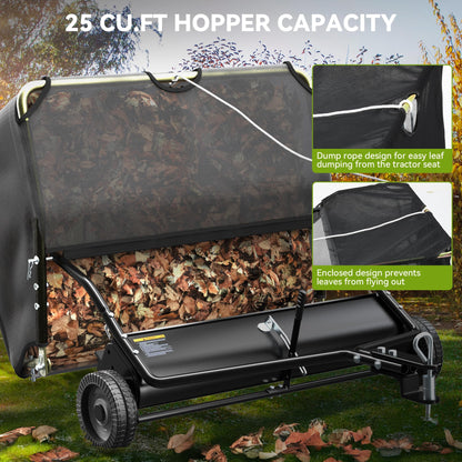 AUTOSAVER88 48" Tow Behind Lawn Sweeper, 25 cu. ft Capacity Pull Behind Lawn Sweeper, Leaf & Grass Collector with Adjustable Brush Height and Dumping Rope Design for Yard Lawn