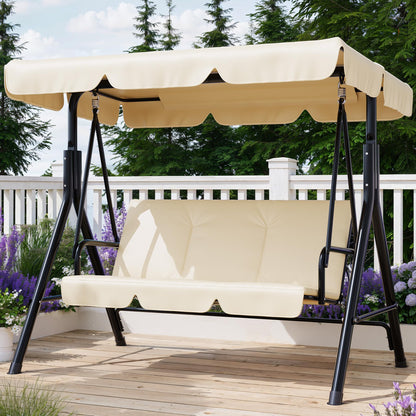 Garvee Outdoor Porch Swing with Adjustable Canopy, 3-Seat Patio Swing Chair with Stand, Heavy Duty Outdoor Swing for Adults, Metal Frame Patio Swing for Garden, Backyard & Poolside,Khika