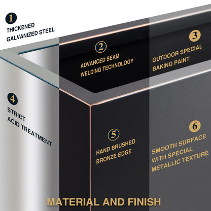 Wallowa Metallic Heavy Outdoor Planter Box, Span Planter, Pure Black with Hand Brushed Gold Rim, Long and Tall Divider Planter, No Assembly and Seamless, 38”Lx10”Wx30”H 48.8 Pounds