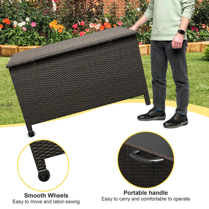 Wicker Deck Box, 125 Gallon All-Weather Outdoor Storage Box, Rattan Storage Bin for Patio Furniture, Outdoor Cushions, Pool Storage and Garden Tools, Brown