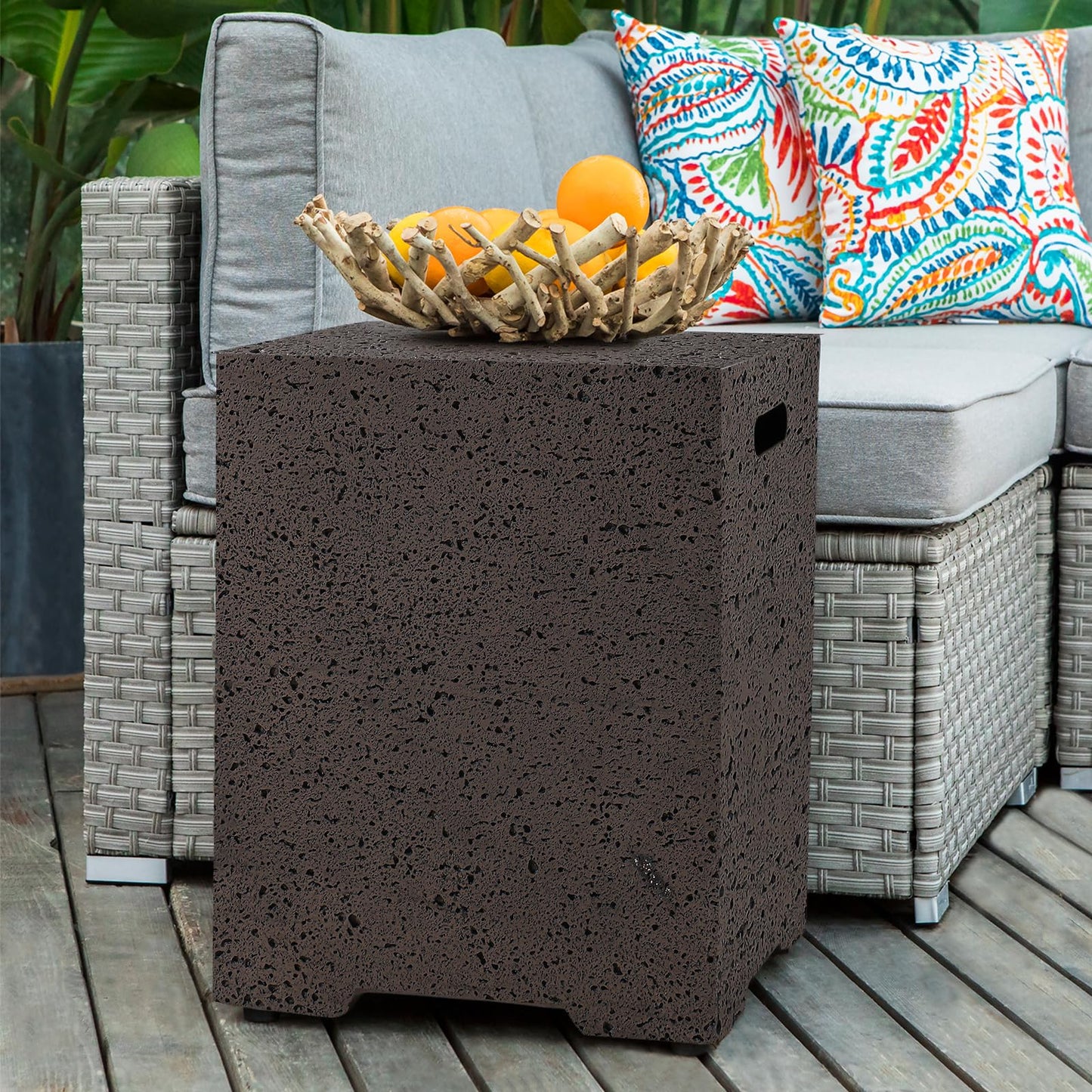 COSIEST Outdoor Hideaway Tank Table for Gas Fire Pits, Hides Standard 20lb 16-inch Propane Tank Cover w Side Handles (Rusty Red)
