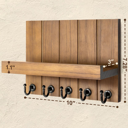 Rebee Vision Decorative Key Holder Wall Mount - Rustic Key Holder for Wall with Shelf and Mail Organizer for Living Room Decor - Home Essentials for Home Improvement (Brown, 3.54" x 10" x 7.28")