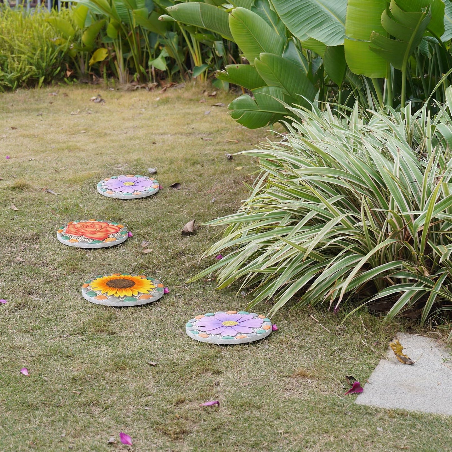 Outdoor Garden Decor Stepping Stones - Outside Garden Yard Decorative Stones Gifts for Women Garden Decor for Outside 10x10x0.75 Inch Cynkeyee