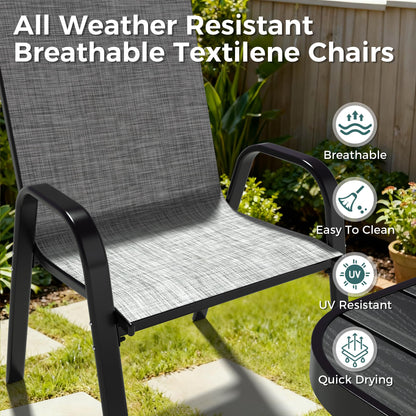 Pamapic Outdoor Dining Sets for 6, Rectangular Steel Slat Table with 6 Textilene Chairs, 7 Piece Patio Table and Chairs Set with Umbrella Hole for Patio, Garden, Backyard and Poolside (Grey)