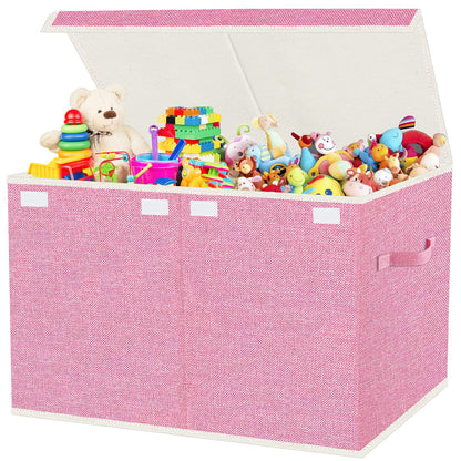 VERONLY Large Collapsible Toy Storage Box with Lid & Handles - Kids Organizer Chest for Toys, Clothes, Blankets (Pink, Nursery, Playroom, Bedroom)-24.5''×13''×16''