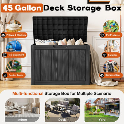 NBYSGO Outdoor Storage Box, Resin Deck Boxes Indoor and outdoor, Waterproof Storage Box Lockable Lid (Black, 45 Gallon)