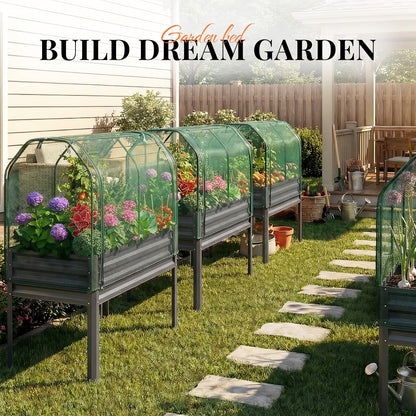 KING BIRD Large Raised Garden Bed with Netting Galvanized Elevated Planter Box with Legs 48×24×56 in for Backyard, Patio, Balcony, 400lb Capacity, Dark Grey