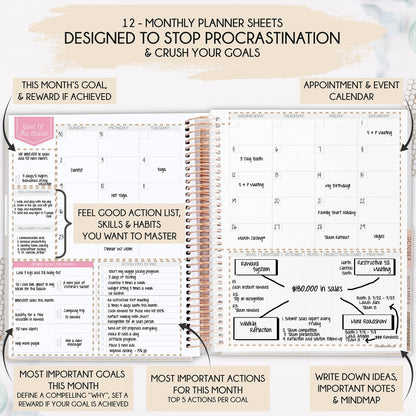 Manifestation Journal – Hourly, Weekly & Monthly Planner | 12-Month to Increase Productivity, Life Organizer & Goal Planner | Spiral Journal, Habit Tracker, Foldable Vision Board, Gift Box & Stickers